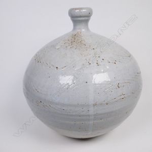 Grey Glazed Spherical Vase with Wave Patterns, Maker's Mark - New ...