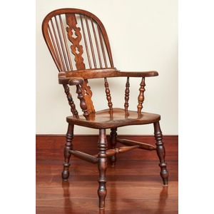 An elm and fruitwood Windsor armchair, English circa 1860.&hellip;