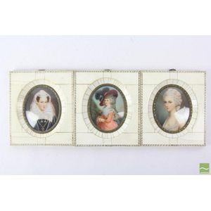 Set of three ivory framed miniatures after master portraits,…