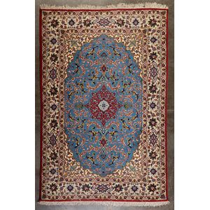 Isfahan Silk and Wool Rugs, Ivory and Blue Palette - Rugs & Carpets ...