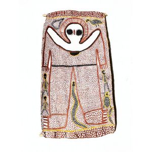 Lily Karadada Wanjina bark painting from the 1970s in ochre. 80…