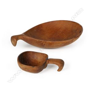 Two Levi Borgstrom carved wooden spoons, one a tea caddy scoop,…