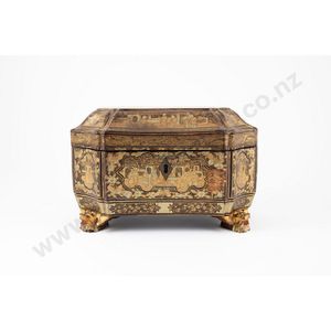 A Chinese 19th century export gilt and lacquered tea caddy…