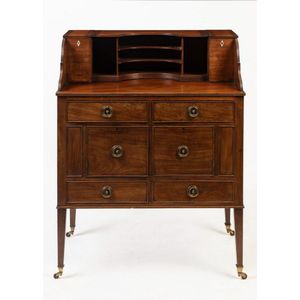 A George III mahogany bachelor's desk, of unusual conformation,&hellip;