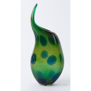 A Murano green Art Glass vase with blue spots and aventurine…