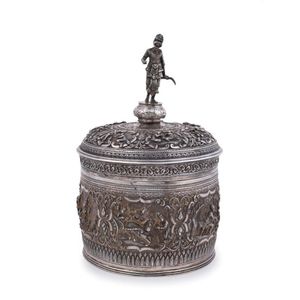 Antique Burmese Silver Betel Box with Mythological Scenes - Zother ...