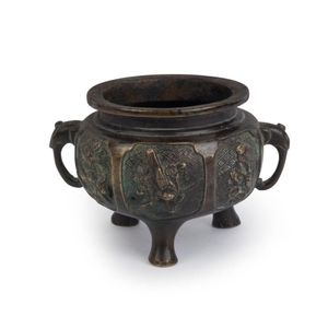 Qing Dynasty Bronze Censer with Elephant Handles - Bronze - Oriental