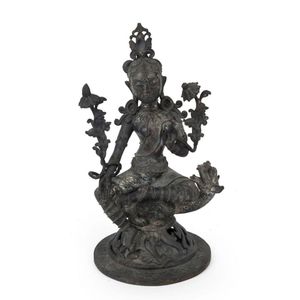 A Tibetan bronze seated Tara statue with dragon and lotus, 19th&hellip;