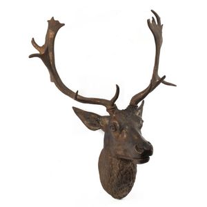 An antique cold patinated cast iron stag head shoulder mount…