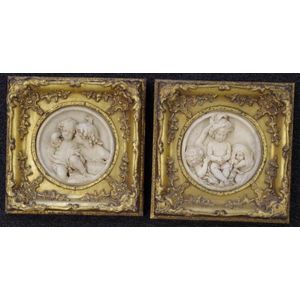 Pair E. W. Wyon (1811-55) marble plaques children, Edward…