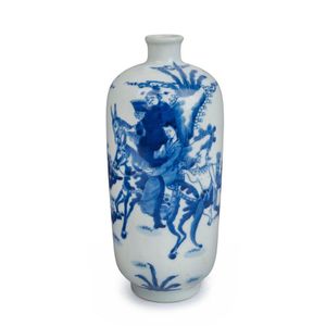A Chinese blue and white porcelain vase with pilgrim scene,…