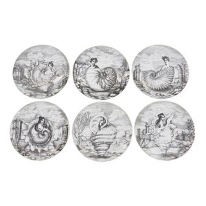 Piero Fornasetti set of six 'Le Oceanidi' plates, six porcelain…