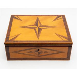 A fine Tasmanian huon pine and blackwood parquetry writing box,…