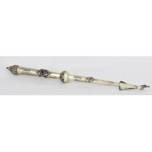 A Russian silver torah yad, with red paste inset and vine leaf…