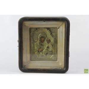 Early Russian Ikon mother & child with silvered oklad in frame…