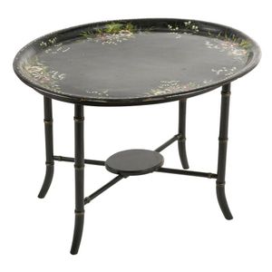 A Victorian papier mache tray on stand, late 19th century and…