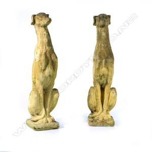 A pair of classical Church Stone greyhound outdoor sculptures,…