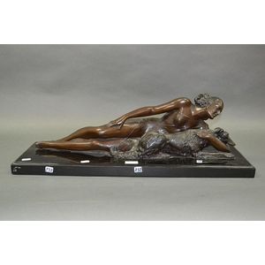 J Dommisse (Belgium) Art Deco bronze figure group of a…