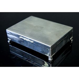 Silver plated jewellery box. Velvet lined. Length 17 cm
