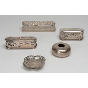 Chinese silver dressing table boxes (2), dragon dish, Japanese…