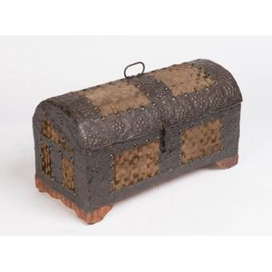 A domed metal bound leather casket, Spanish, 17th/18th century.…