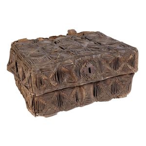 An unusual woven leather casket, English, Medieval. 40 cm high,…