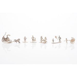 Collectable sterling silver miniature statuary and household wares ...