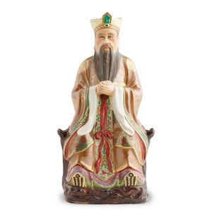 A Chinese famille rose porcelain seated figure of Kong Zi, Xin…