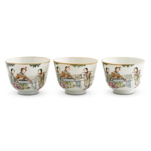 A set of three rare Chinese famille-rose lady cups, Xianfeng…