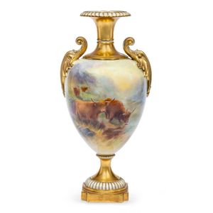 A Royal Worcester vase by Harry Stinton, 1937, the egg shaped…