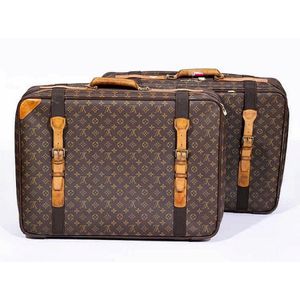 Vintage Designer Louis Vuitton Softside Brown Leather Suitcase