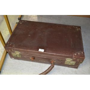 Vintage leather suitcase initialled 'F.R.M.' to front, approx…