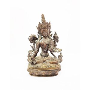 A Sino-Tibetan bronze figure of Tara, seated in lotus position,&hellip;