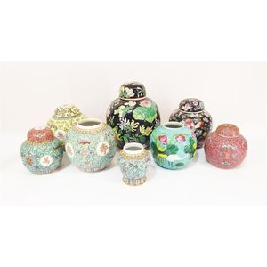 Eight various Chinese famille rose ginger jars, 20th century.…