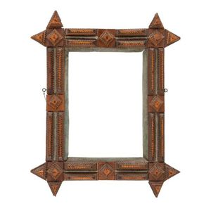 Tramp art picture frame, carved cedar & pine, late 19th century.…