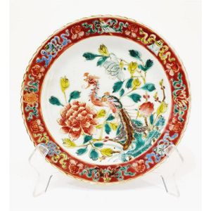 A Chinese famille rose dish, depicting phoenix among blooming…
