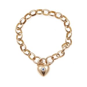 A sapphire and diamond belcher bracelet, the heart padlock is…