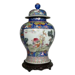 An old (c.1900) Chinese famille rose large lidded jar, baluster…
