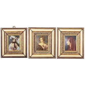 Miniature hand painted set of three portraits in a gilt…