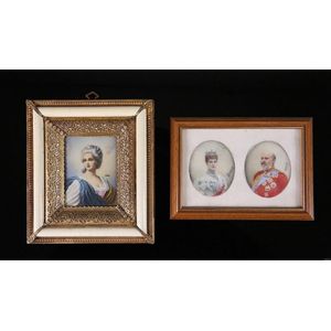 Three framed portrait miniatures, including 18th century. Woman;…