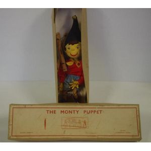 Vintage 1950s Noddy puppet with original box, 'The Monty puppet'