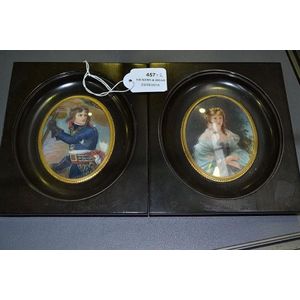 Two French miniatures, Napoleon & female, both painted on ivory…