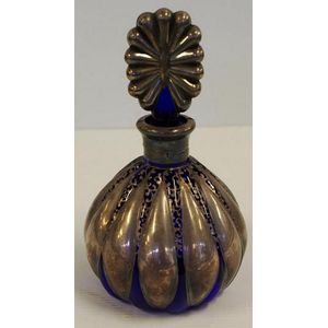 Vintage silver overlay blue glass scent bottle height 18 cm&hellip;