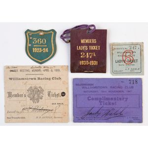 Williamstown racing club: various tickets dated 1899 (member's),…