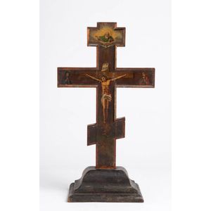A double sided painted crucifix, Russian, 17th/18th century. 48…