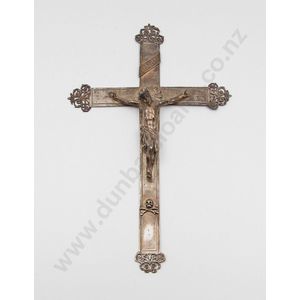 European silver crucifix, with skull and crossbones below the…
