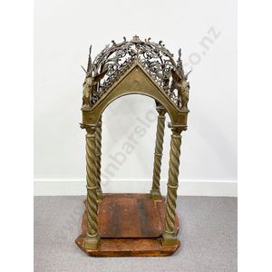 Large Victorian brass tabernacle stand, square shape, domed…