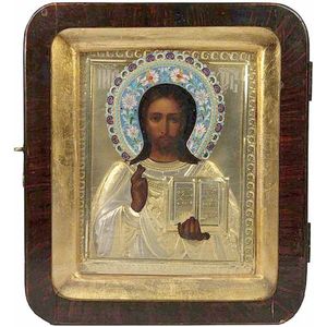 Christ Pantocrator icon in case, stamped '84' dimensions 24 x…