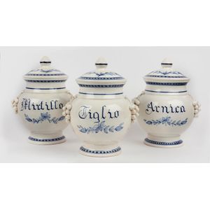 A set of covered ceramic apothecary jars, Italian, 20th century,…