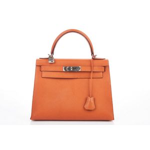 Hermes Orange Epsom Leather Palladium Hardware Kelly Sellier 32 Bag Hermes